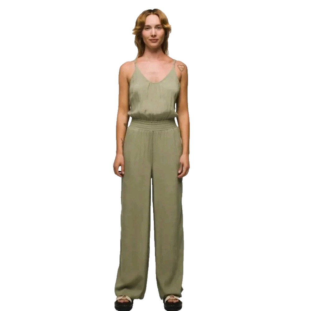 NEW Prana Fernie Jumpsuit Olive Green Womens Medium Wide Leg Gauze Strappy Back